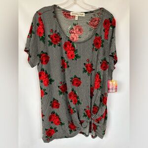 NWT - Paisley Raye Striped‎ Floral Side Knot Top Size 2X